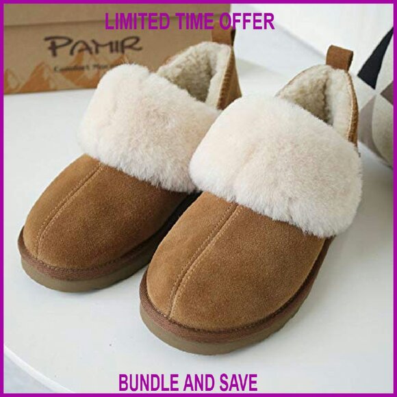 Genuine Suede Shearling Ankle Booties Memory Foam Indoor Outdoor - Picture 7 of 8